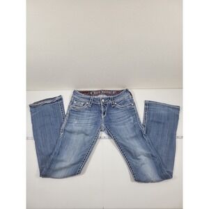 Rock Revival Bianca Bootcut Jeans‎ Womens 28 Blue Excellent Fleur-De-Lis Stitch